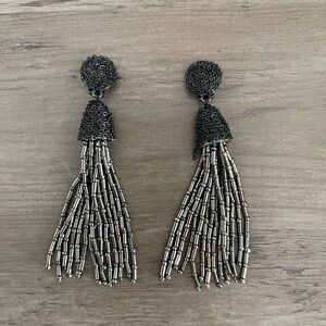 Elegant Metallic Black Tassel Earrings